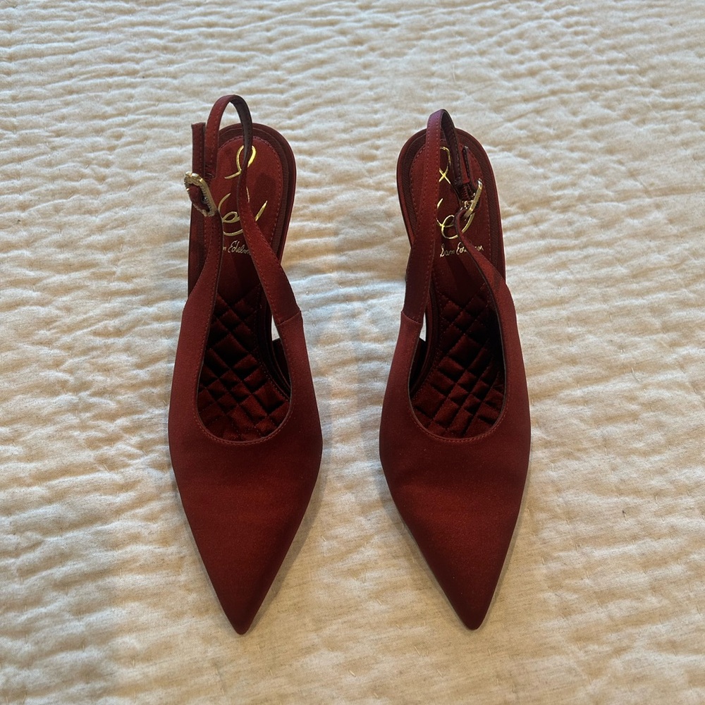 Sam Edelman Burgundy Satin Slingback Shoes